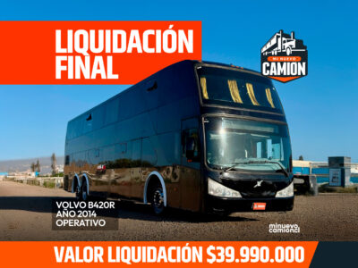 LIQUIDACIÓN - 2014 Bus Volvo B420R - 2 Pisos, capacidad para 56 pasajeros con baño - OPERATIVO