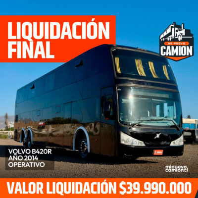 LIQUIDACIÓN - 2014 Bus Volvo B420R - 2 Pisos, capacidad para 56 pasajeros con baño - OPERATIVO